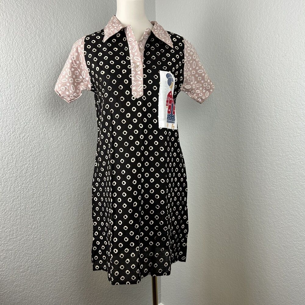 Batik Kasatriyan Yogyakarta Dress Geo Patch Black Pink Collared